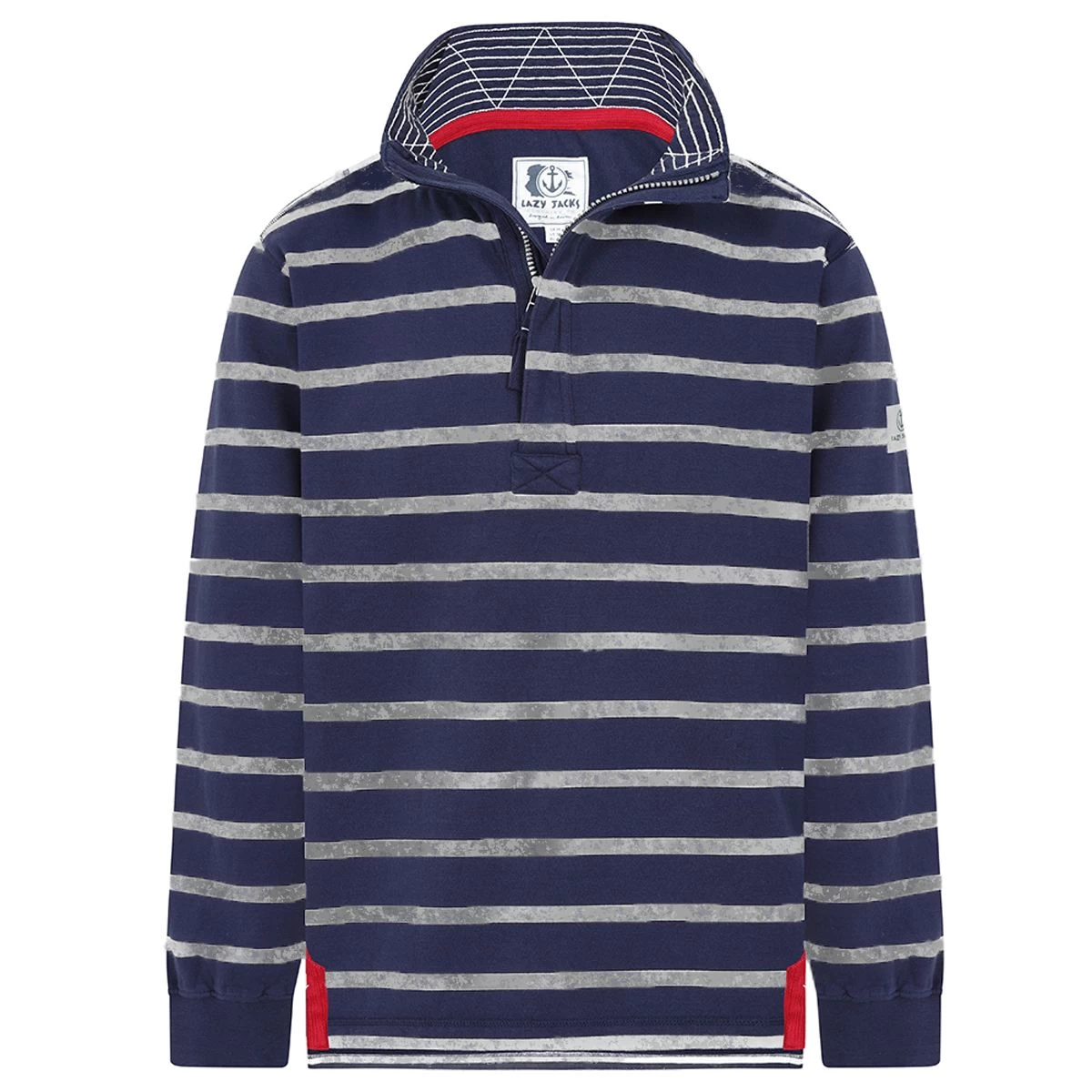 Lazy Jacks Men’s ¼ Zip Sweatshirt - Striped Grey Marl 1 Lazy Jacks Men’s ¼ Zip Sweatshirt - Striped Grey Marl