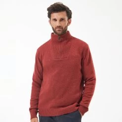 Barbour Men’s Nelson Essential Half Zip Jumper – Brick Red