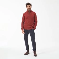Barbour Men’s Nelson Essential Half Zip Jumper – Brick Red -Fashionable Man barbour nelson ess 1 2 zip b rd 3