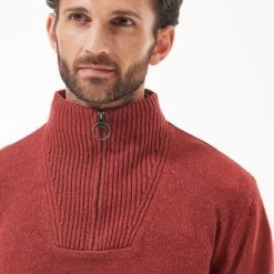 Barbour Men’s Nelson Essential Half Zip Jumper – Brick Red -Fashionable Man barbour nelson ess 1 2 zip b rd 5