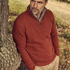 Barbour Men’s Nelson Essential Half Zip Jumper – Brick Red -Fashionable Man barbour nelson ess 1 2 zip b rd 8