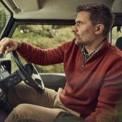 Barbour Men’s Nelson Essential Half Zip Jumper – Brick Red -Fashionable Man barbour nelson ess 1 2 zip b rd 9