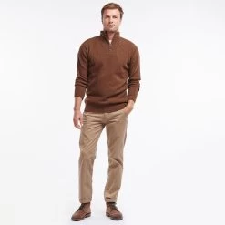 Barbour Men’s Nelson Essential Half Zip Jumper – Dark Sand -Fashionable Man barbour nelson ess 1 4 zip sand 3