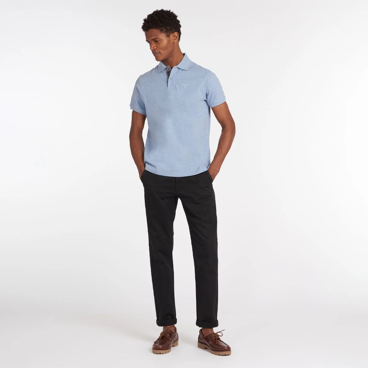 Barbour Men's Tartan Pique Polo - Sky Marl 4 Barbour Men's Tartan Pique Polo - Sky Marl - Image 4