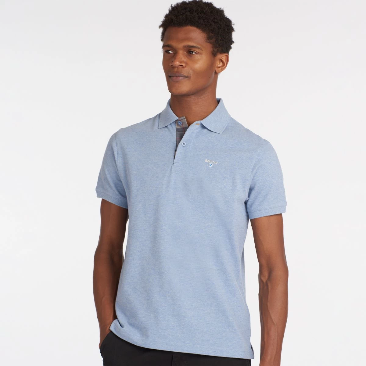 Barbour Men's Tartan Pique Polo - Sky Marl 7 Barbour Men's Tartan Pique Polo - Sky Marl - Image 7