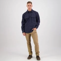 Swanndri Men's Barn Yarn Dye Shirt - Blue -Fashionable Man barn yarn dye shirt blue 6