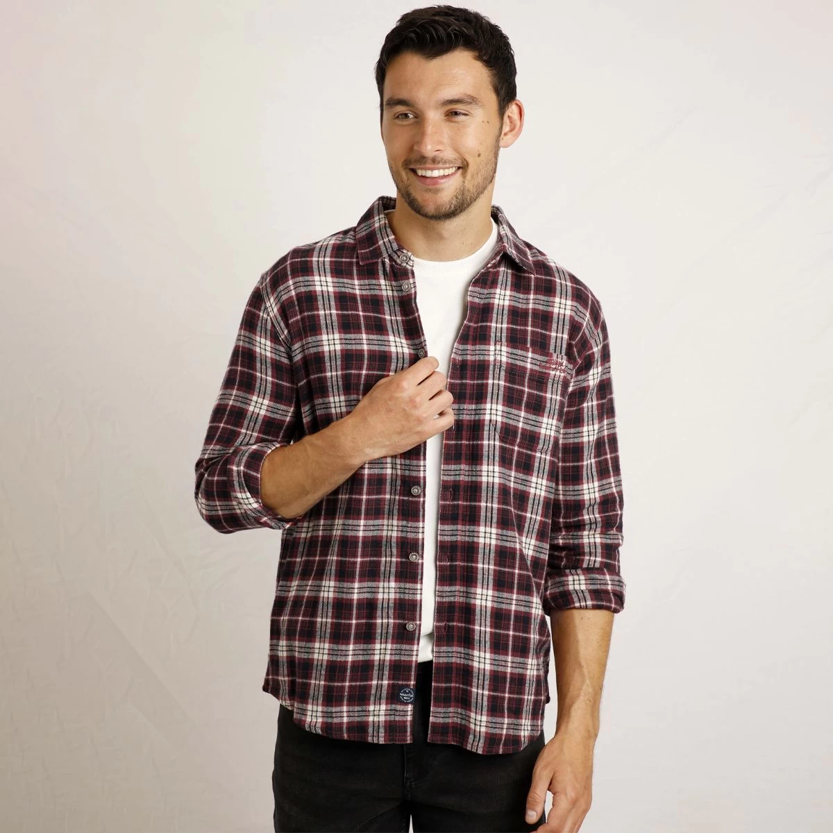 Weird Fish Men's Broxton Long Sleeved Check Shirt - Foxberry 6 Weird Fish Men's Broxton Long Sleeved Check Shirt - Foxberry - Image 6