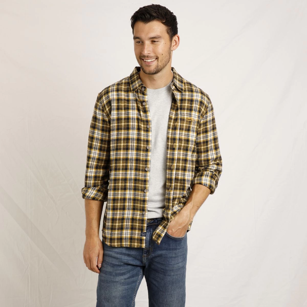 Weird Fish Men's Broxton Long Sleeved Check Shirt - Mustard 1 Weird Fish Men's Broxton Long Sleeved Check Shirt - Mustard