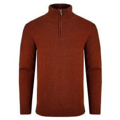 Weird Fish Men's Burnaby ¼ Zip Jumper - Burnt Henna