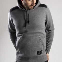 CAT Men’s Logo Panel Hoodie - Heather Grey -Fashionable Man cat men s logo panel hoodie grey 2