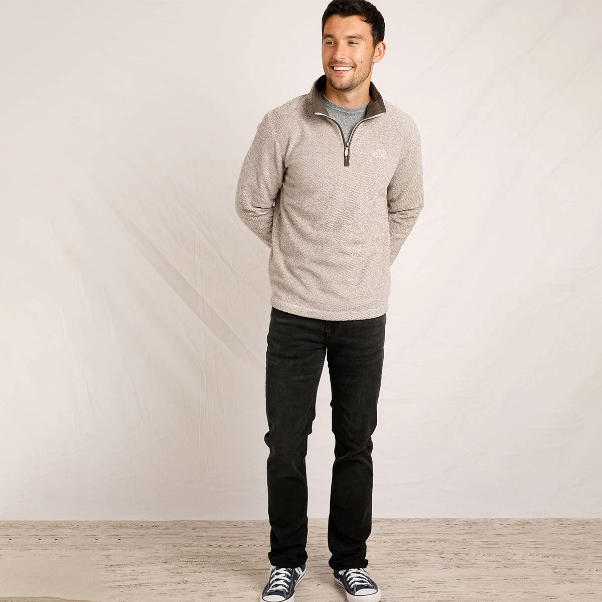 Weird Fish Men's Errill ¼ Textured Zip Fleece - Ecru 3 Weird Fish Men's Errill ¼ Textured Zip Fleece - Ecru - Image 3