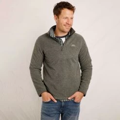 Weird Fish Men's Errill ¼ Textured Zip Fleece - Lichen Green