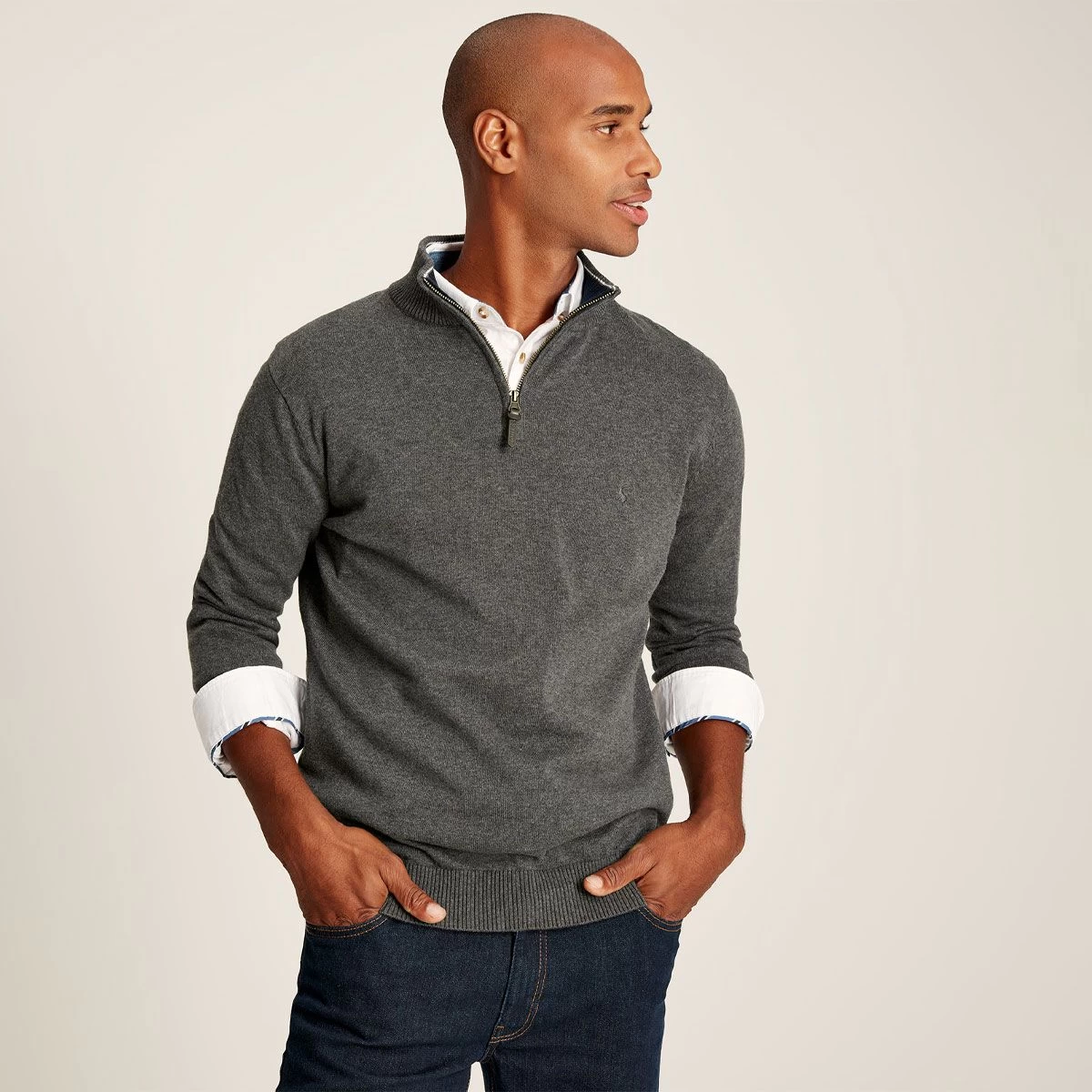 Joules Men's Hillside Quarter Zip - Grey Marl 1 Joules Men's Hillside Quarter Zip - Grey Marl