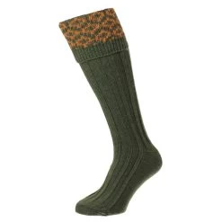 HJ Hall Men’s Patterned Top Shooting Socks – Olive