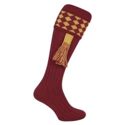 Jack Pyke Men’s Harlequin Shooting Socks – Burgundy/Gold