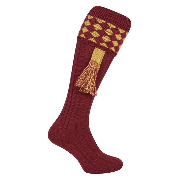 Jack Pyke Men’s Harlequin Shooting Socks – Burgundy/Gold 1 Jack Pyke Men’s Harlequin Shooting Socks – Burgundy/Gold