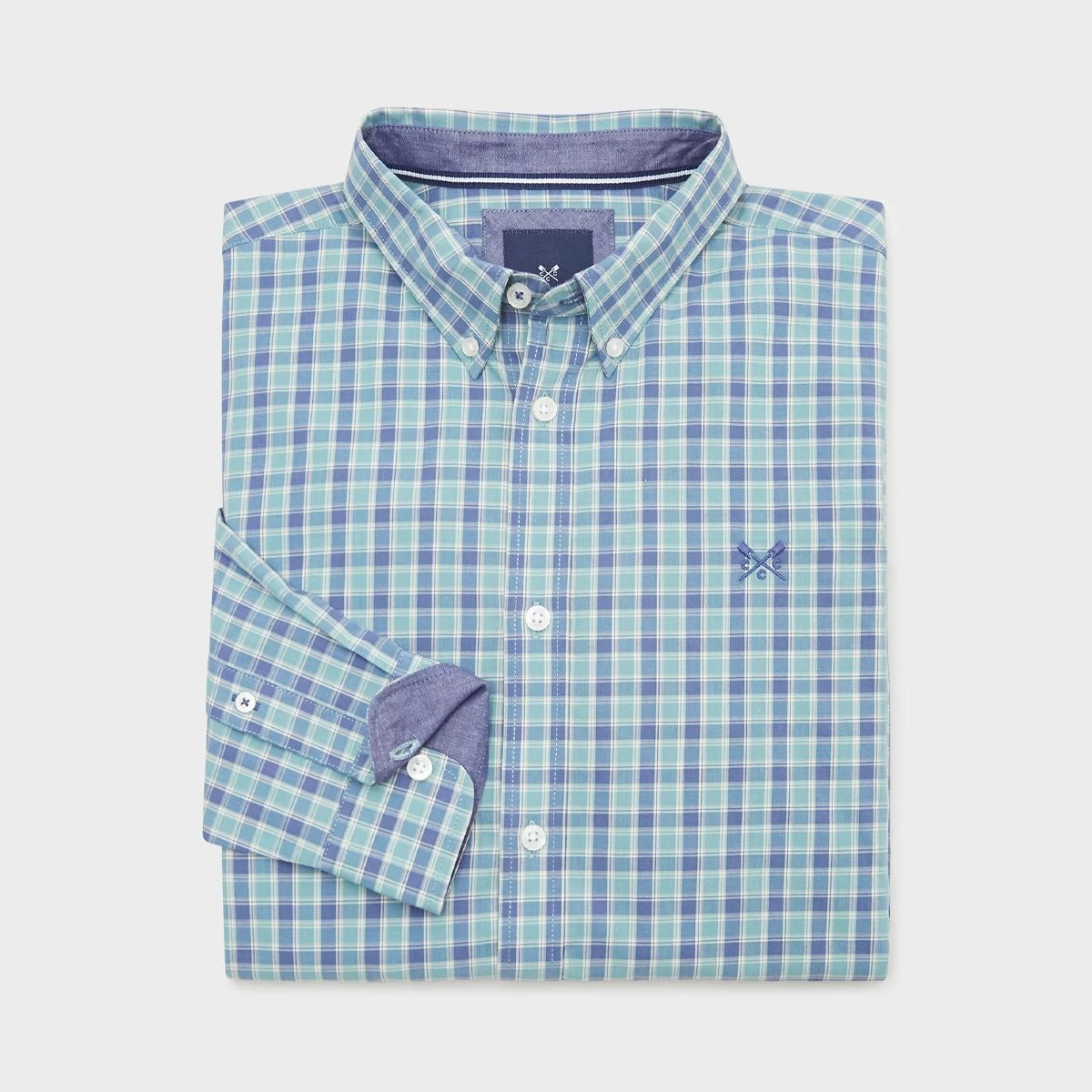 Crew Clothing Men's James Washed Poplin Check Shirt - Indigo/Sand/Trellis 2 Crew Clothing Men's James Washed Poplin Check Shirt - Indigo/Sand/Trellis - Image 2