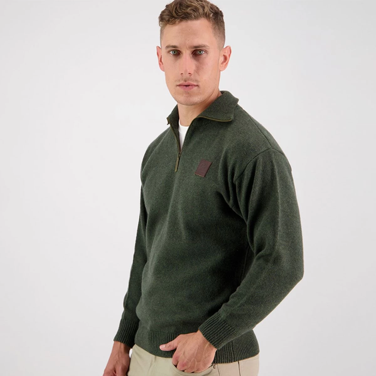 Swanndri Men's Mariner ¼ Zip Sweater - Olive 9 Swanndri Men's Mariner ¼ Zip Sweater - Olive - Image 9