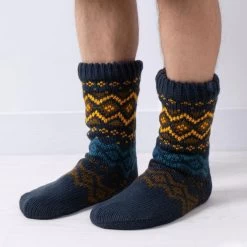 Totes Men's Fleece Lined Slipper Socks - Fairisle