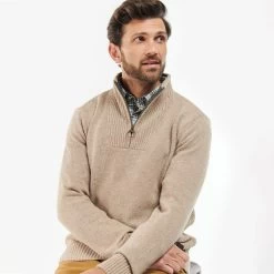 Barbour Men's Nelson Essential 1/4 Zip - Stone -Fashionable Man nelson 1 1 1