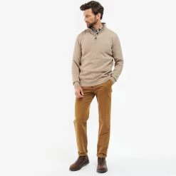 Barbour Men's Nelson Essential 1/4 Zip - Stone -Fashionable Man nelson 3 1