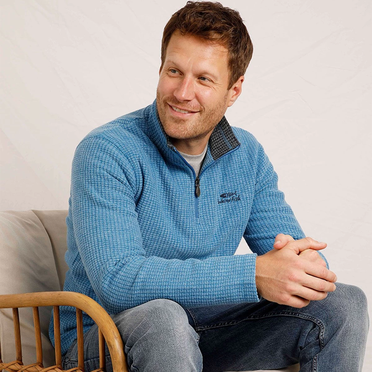 Weird Fish Men's Newark ¼ Zip Grid Fleece - Cobalt Blue 5 Weird Fish Men's Newark ¼ Zip Grid Fleece - Cobalt Blue - Image 5