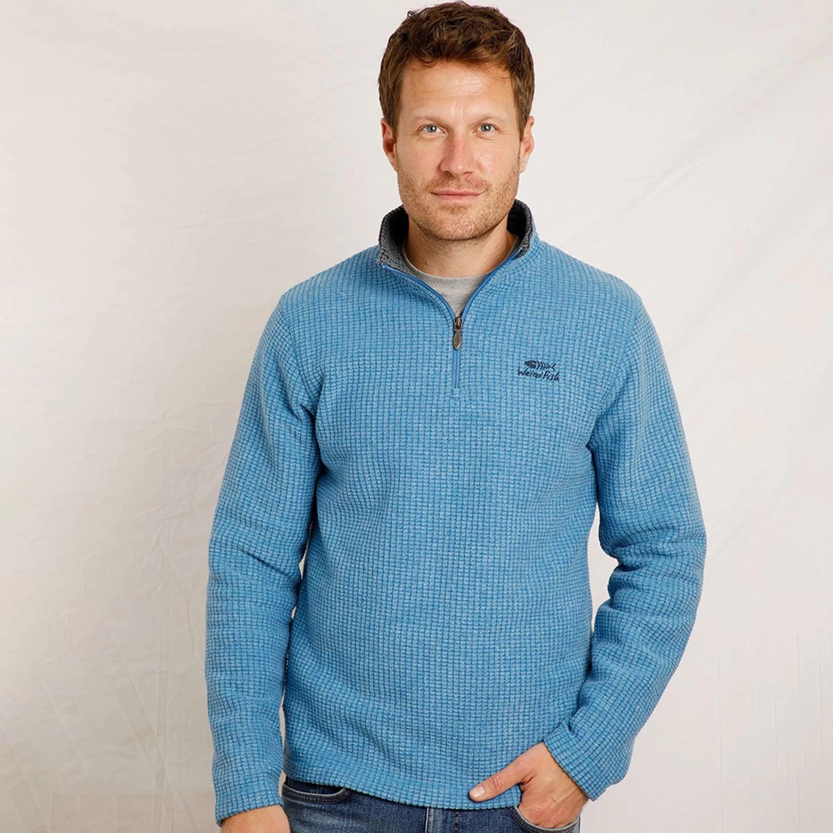 Weird Fish Men's Newark ¼ Zip Grid Fleece - Cobalt Blue 7 Weird Fish Men's Newark ¼ Zip Grid Fleece - Cobalt Blue - Image 7