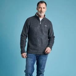 Weird Fish Men’s Newark ¼ Zip Textured Fleece – Washed Black