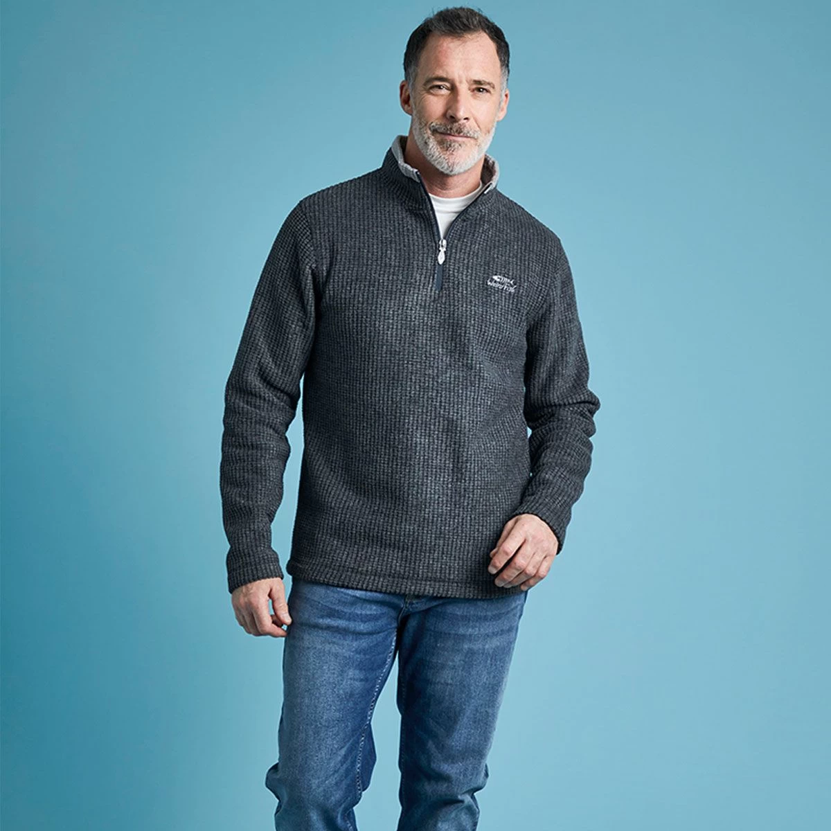 Weird Fish Men’s Newark ¼ Zip Textured Fleece – Washed Black 1 Weird Fish Men’s Newark ¼ Zip Textured Fleece – Washed Black