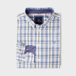 Crew Clothing Men's Noah Washed Poplin Check Shirt - White Indigo