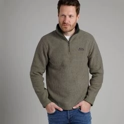 Weird Fish Men's Newark ¼ Zip Textured Grip Fleece - Dark Olive -Fashionable Man nwarkeco 14 zip grdflce drkolv 5