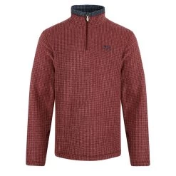 Weird Fish Men's Newark ¼ Zip Textured Grip Fleece - Garnet