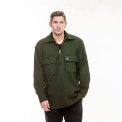 Swanndri Men's Ranger Wool 1/4 Zip Bushshirt - Olive -Fashionable Man ranger 1 4 zip bush shirt olive 2