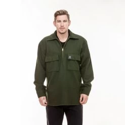 Swanndri Men's Ranger Wool 1/4 Zip Bushshirt - Olive -Fashionable Man ranger 1 4 zip bush shirt olive 3