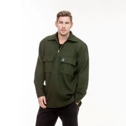 Swanndri Men's Ranger Wool 1/4 Zip Bushshirt - Olive -Fashionable Man ranger 1 4 zip bush shirt olive 5