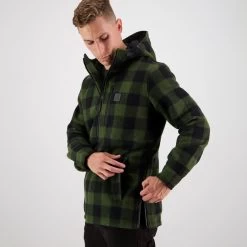 Swanndri Men's Reidston Wool Annorak - Olive/Black Check -Fashionable Man reidston wool anorak grn blkchk 4