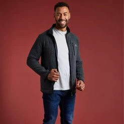 Weird Fish Men’s Rossten Full Zip Fleece – Washed Black