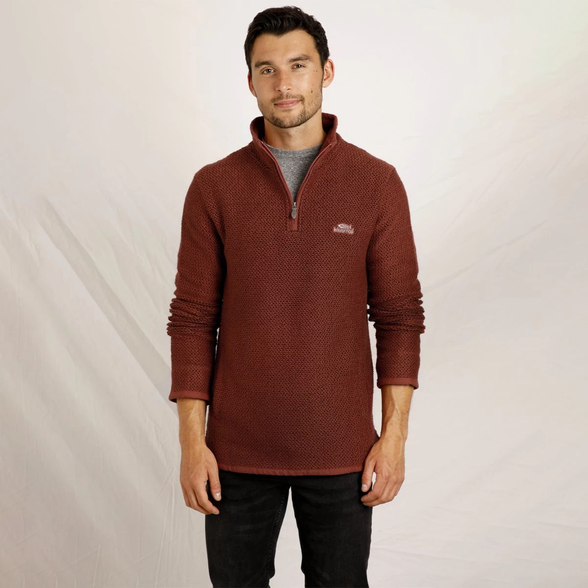 Weird Fish Men's Stern ¼ Zip Eco Macaroni Fleece - Burnt Henna 4 Weird Fish Men's Stern ¼ Zip Eco Macaroni Fleece - Burnt Henna - Image 4