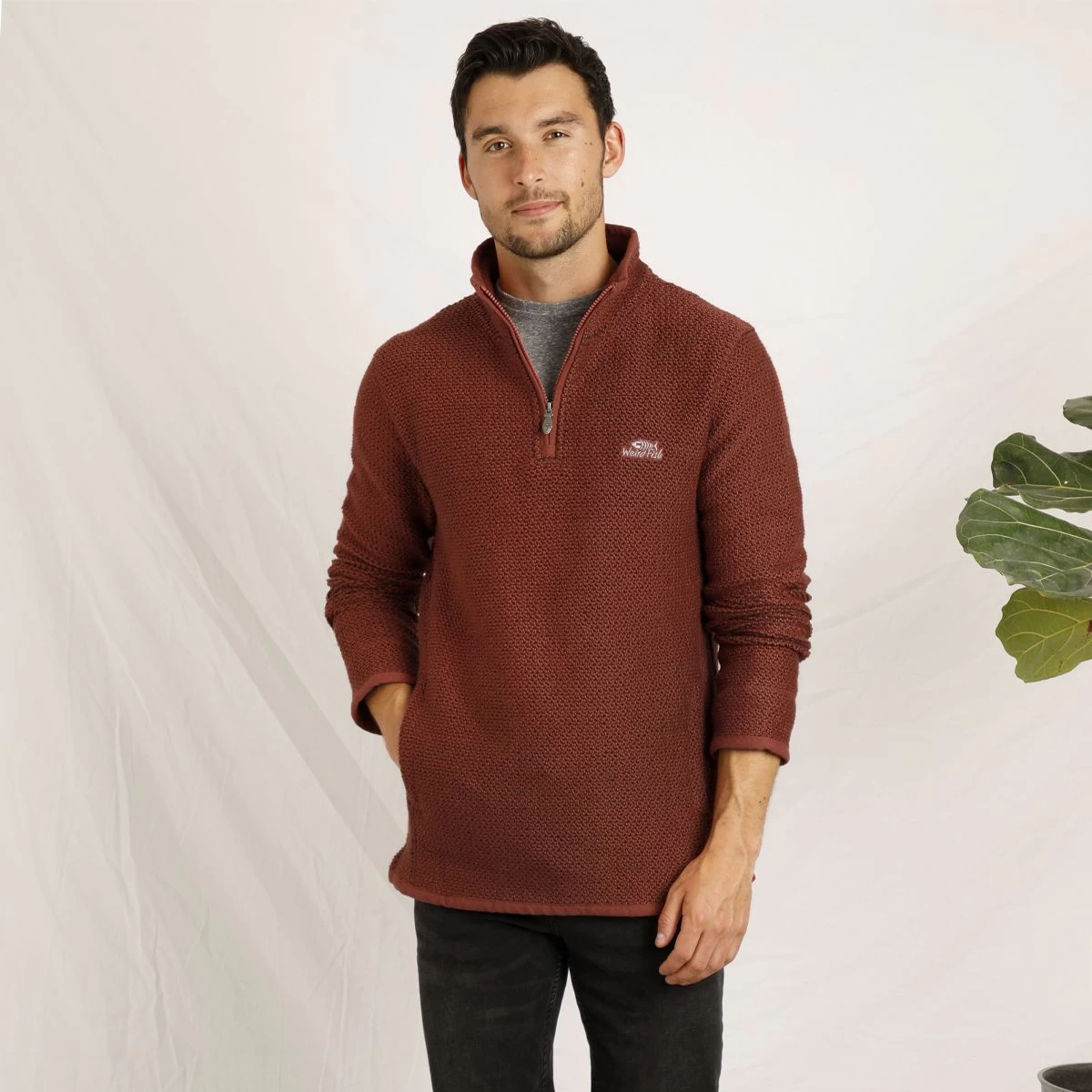 Weird Fish Men's Stern ¼ Zip Eco Macaroni Fleece - Burnt Henna 9 Weird Fish Men's Stern ¼ Zip Eco Macaroni Fleece - Burnt Henna - Image 9