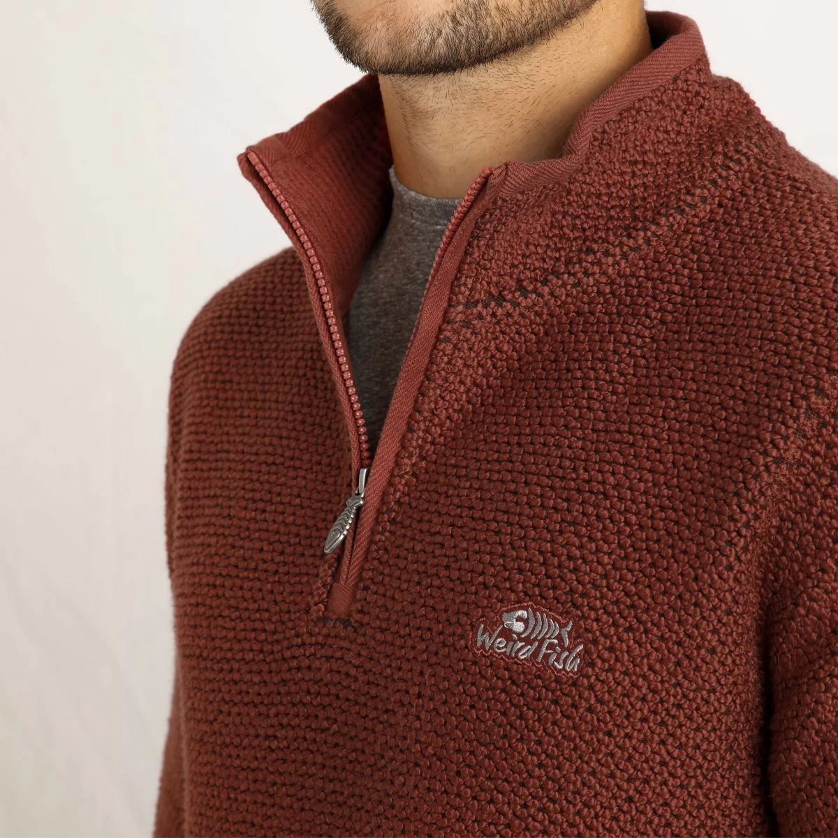 Weird Fish Men's Stern ¼ Zip Eco Macaroni Fleece - Burnt Henna 8 Weird Fish Men's Stern ¼ Zip Eco Macaroni Fleece - Burnt Henna - Image 8
