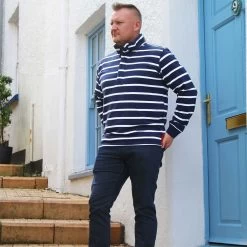 Lazy Jacks Men’s ¼ Zip Sweatshirt – Striped Marine