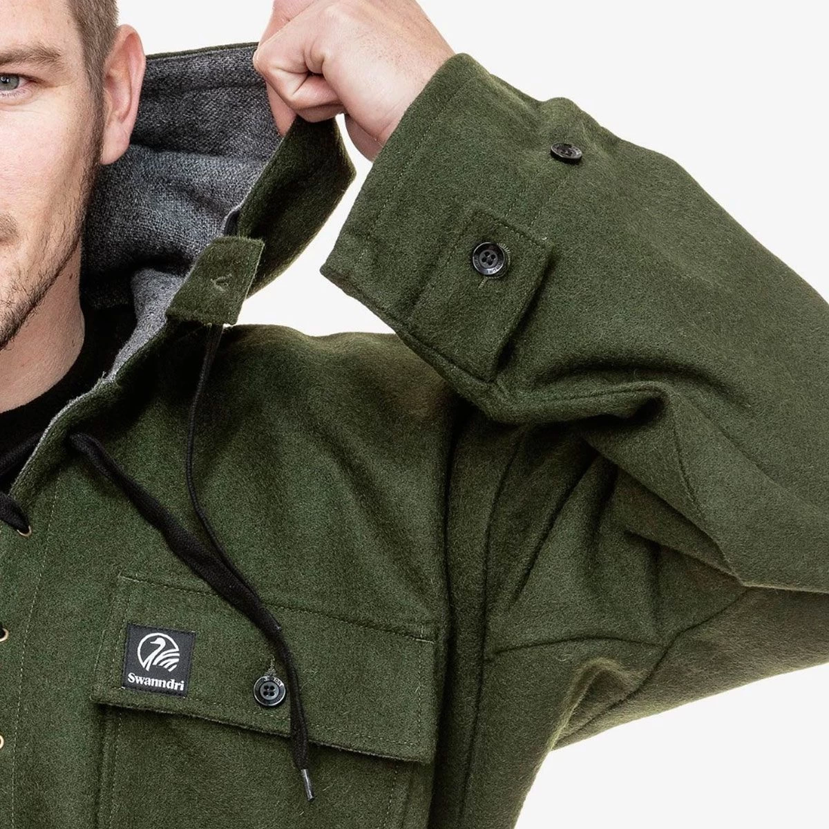 Swanndri Men’s Original Wool Lace-up Front Bushshirt - Olive 7 Swanndri Men’s Original Wool Lace-up Front Bushshirt - Olive - Image 7