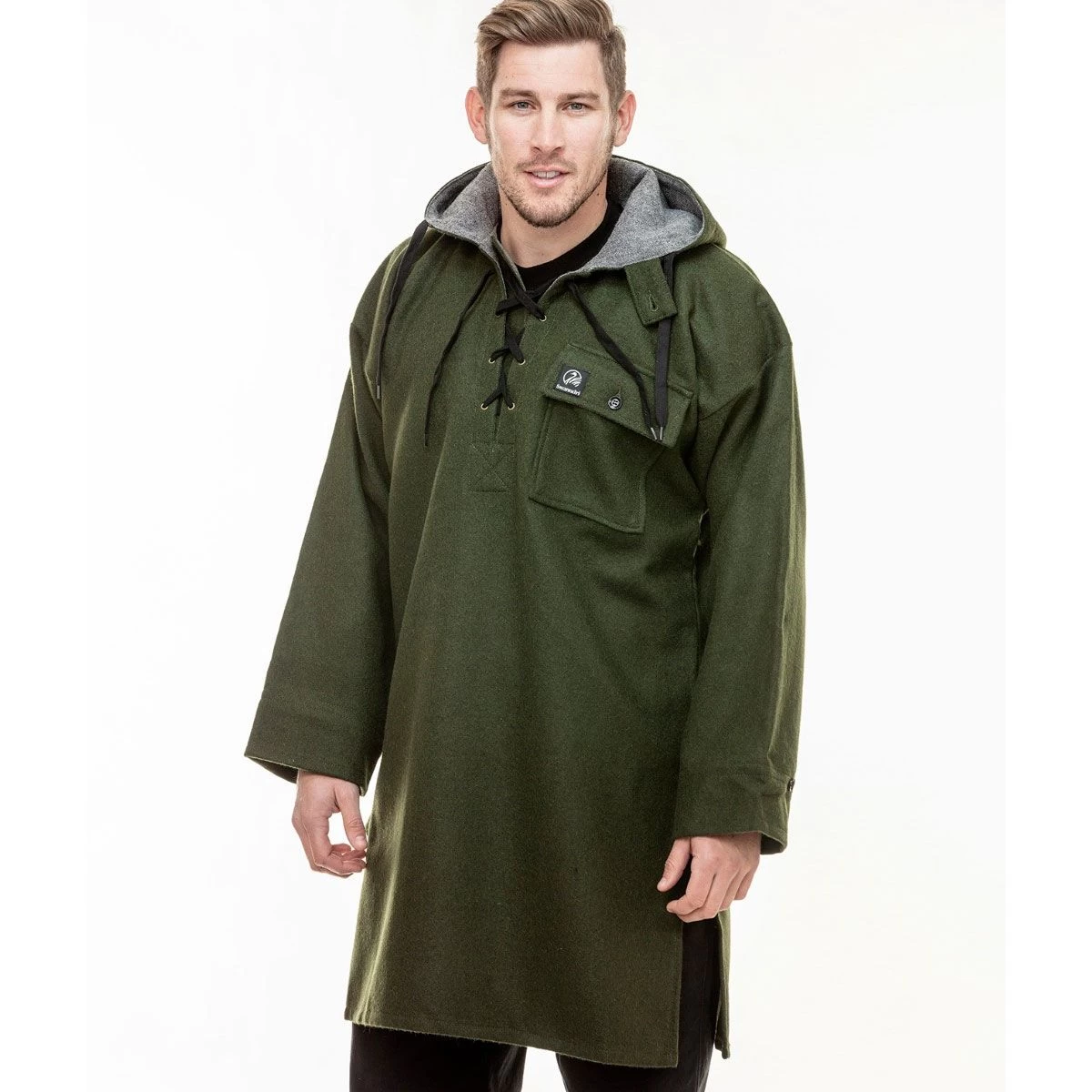 Swanndri Men’s Original Wool Lace-up Front Bushshirt - Olive 2 Swanndri Men’s Original Wool Lace-up Front Bushshirt - Olive - Image 2