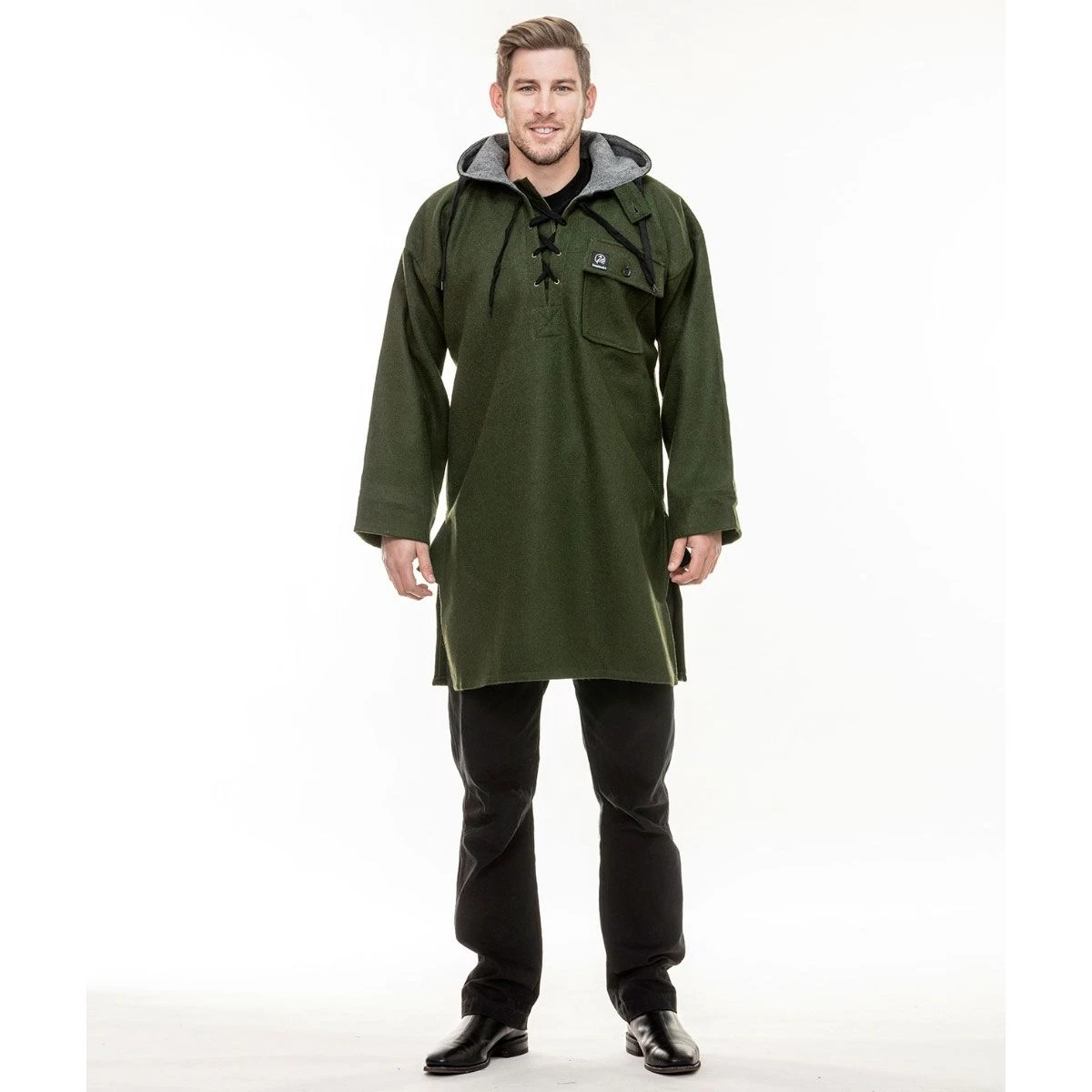 Swanndri Men’s Original Wool Lace-up Front Bushshirt - Olive 3 Swanndri Men’s Original Wool Lace-up Front Bushshirt - Olive - Image 3