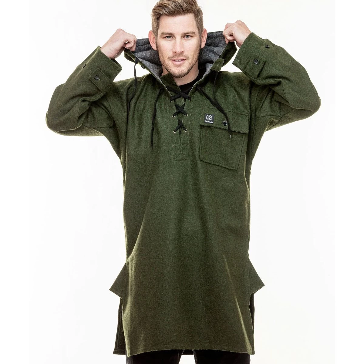 Swanndri Men’s Original Wool Lace-up Front Bushshirt - Olive 4 Swanndri Men’s Original Wool Lace-up Front Bushshirt - Olive - Image 4