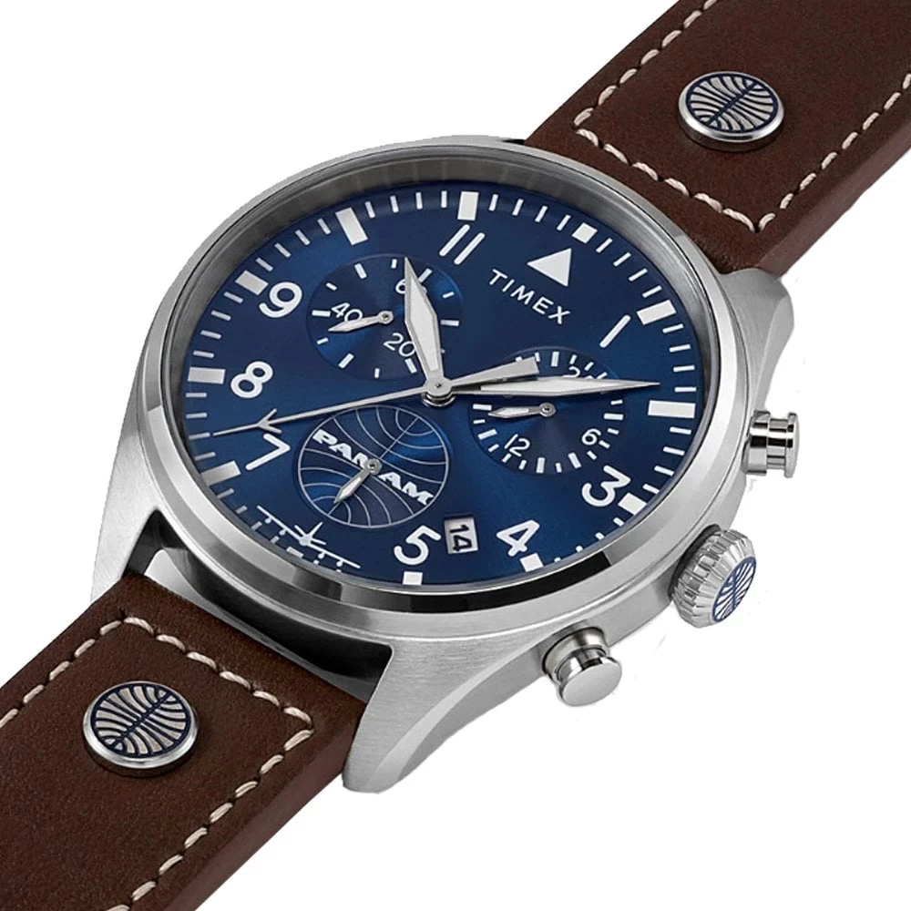 TIMEX Timex X Pan Am Chronograph 42mm Leather Strap Watch 3 TIMEX Timex X Pan Am Chronograph 42mm Leather Strap Watch - Image 3