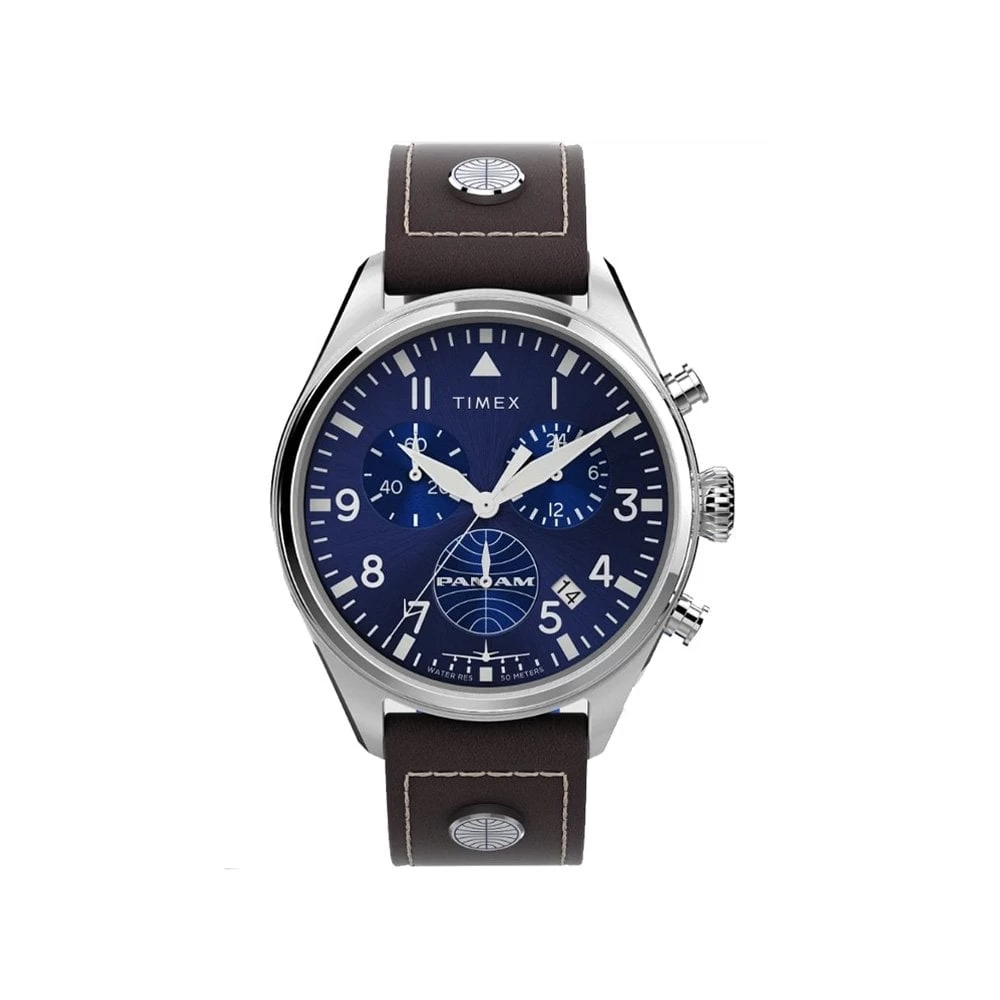 TIMEX Timex X Pan Am Chronograph 42mm Leather Strap Watch 1 TIMEX Timex X Pan Am Chronograph 42mm Leather Strap Watch