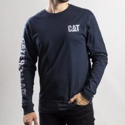CAT Men's Trademark Banner Long Sleeve T-Shirt - Dark Marine -Fashionable Man trademark banner ls t shirt mrn 1 1