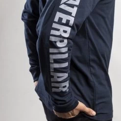 CAT Men's Trademark Banner Long Sleeve T-Shirt - Dark Marine -Fashionable Man trademark banner ls t shirt mrn 3