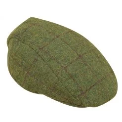 Hoggs Of Fife Windowpane Waterproof Tweed Cap - Olive/Wine
